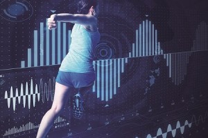 sports engineering concept. running woman and various vital information.