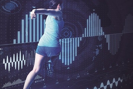 sports engineering concept. running woman and various vital information.